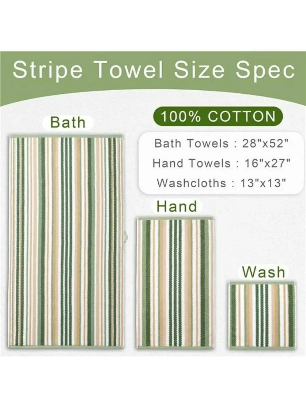 Luxury Green Hand Towels Set of 4 Soft Absorbent Cotton Striped Bathroom Towels